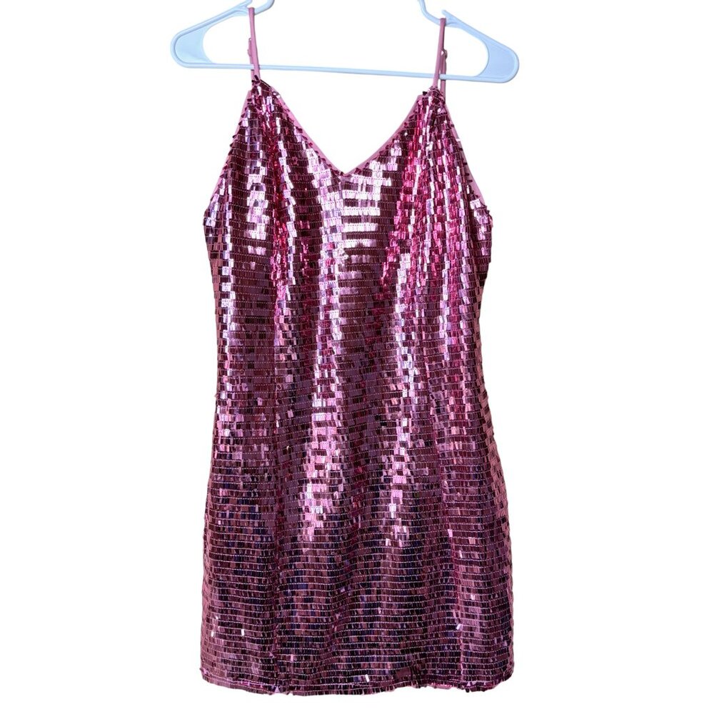 Mable Pink Sequin Spaghetti Strap Mini Dress - Size Large